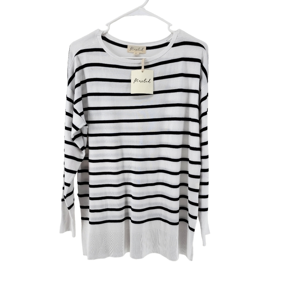 Marled Women's Stripe Pattern Heart Elbow Detail Sweater - M